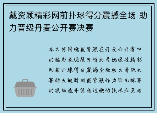 戴资颖精彩网前扑球得分震撼全场 助力晋级丹麦公开赛决赛